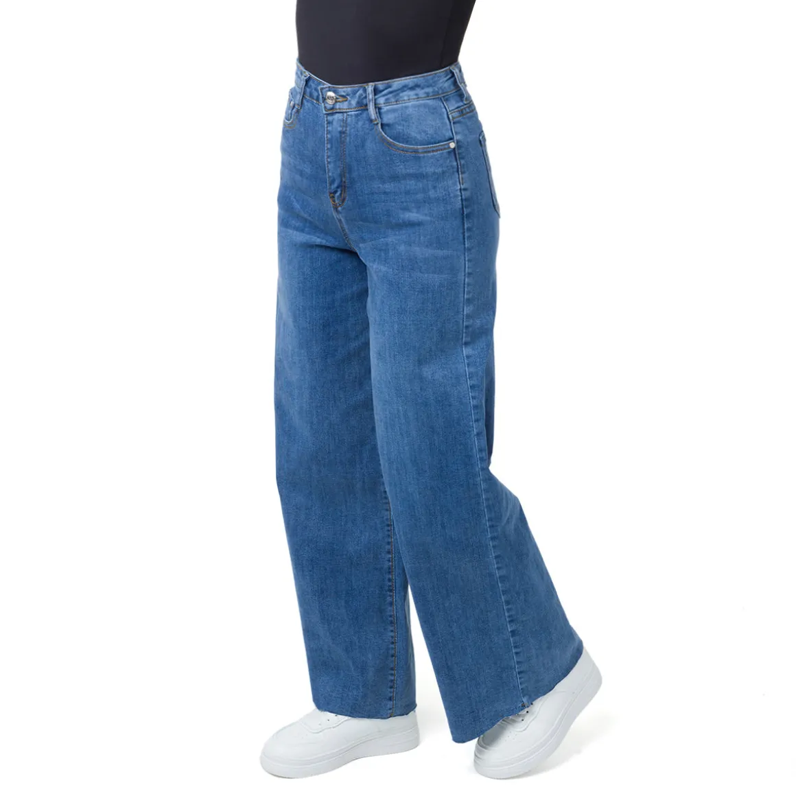 Pantaloni Jeans a palazzo elasticizzati a vita alta con logo nella tasca Swish Jeans