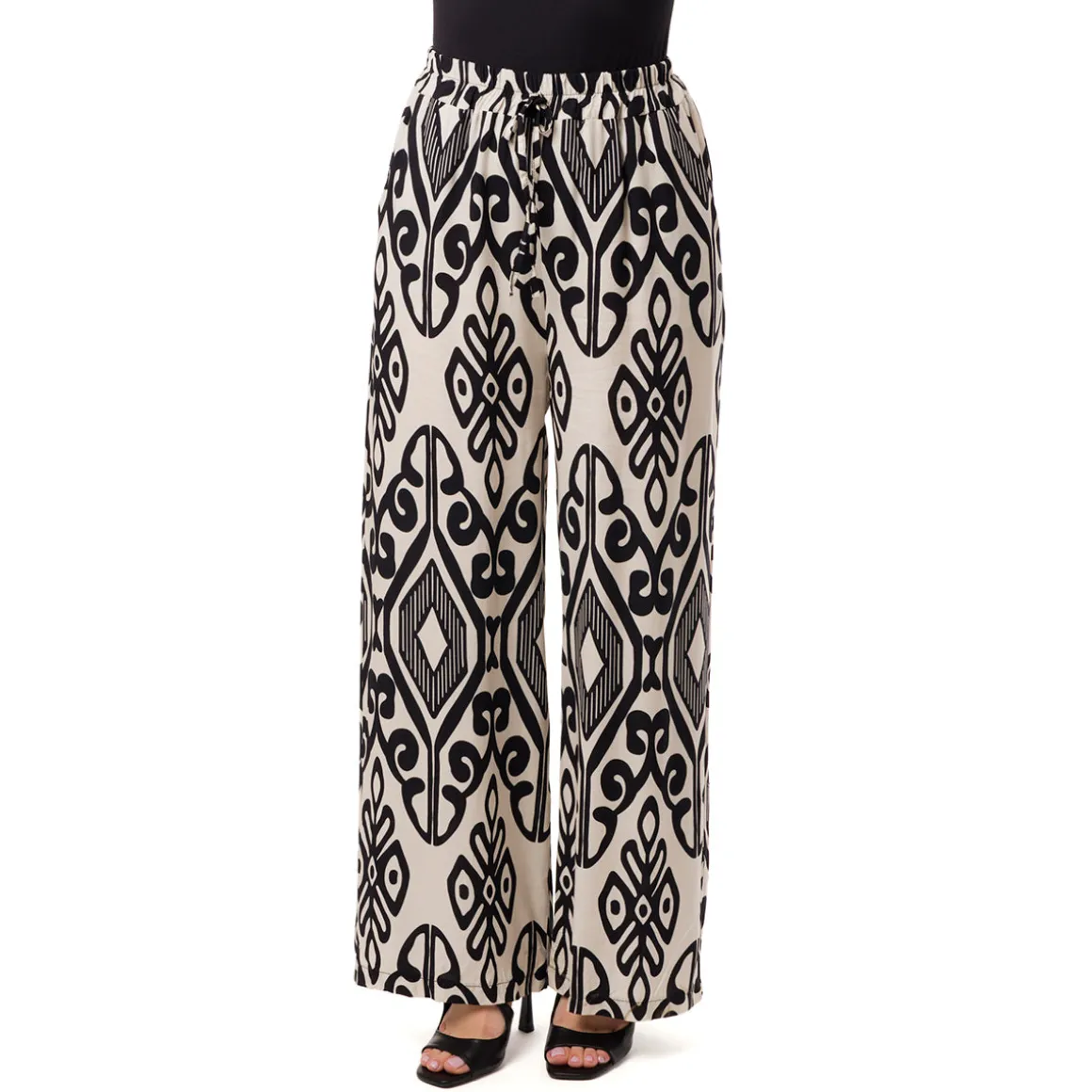 Pantaloni palazzo Bianco da Donna con fantasia Etnica e Coulisse Swish Jeans