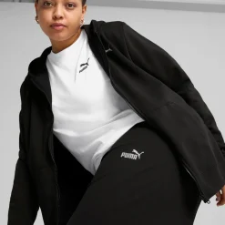 Pantaloni sportivi e casual neri in cotone da donna con logo Puma