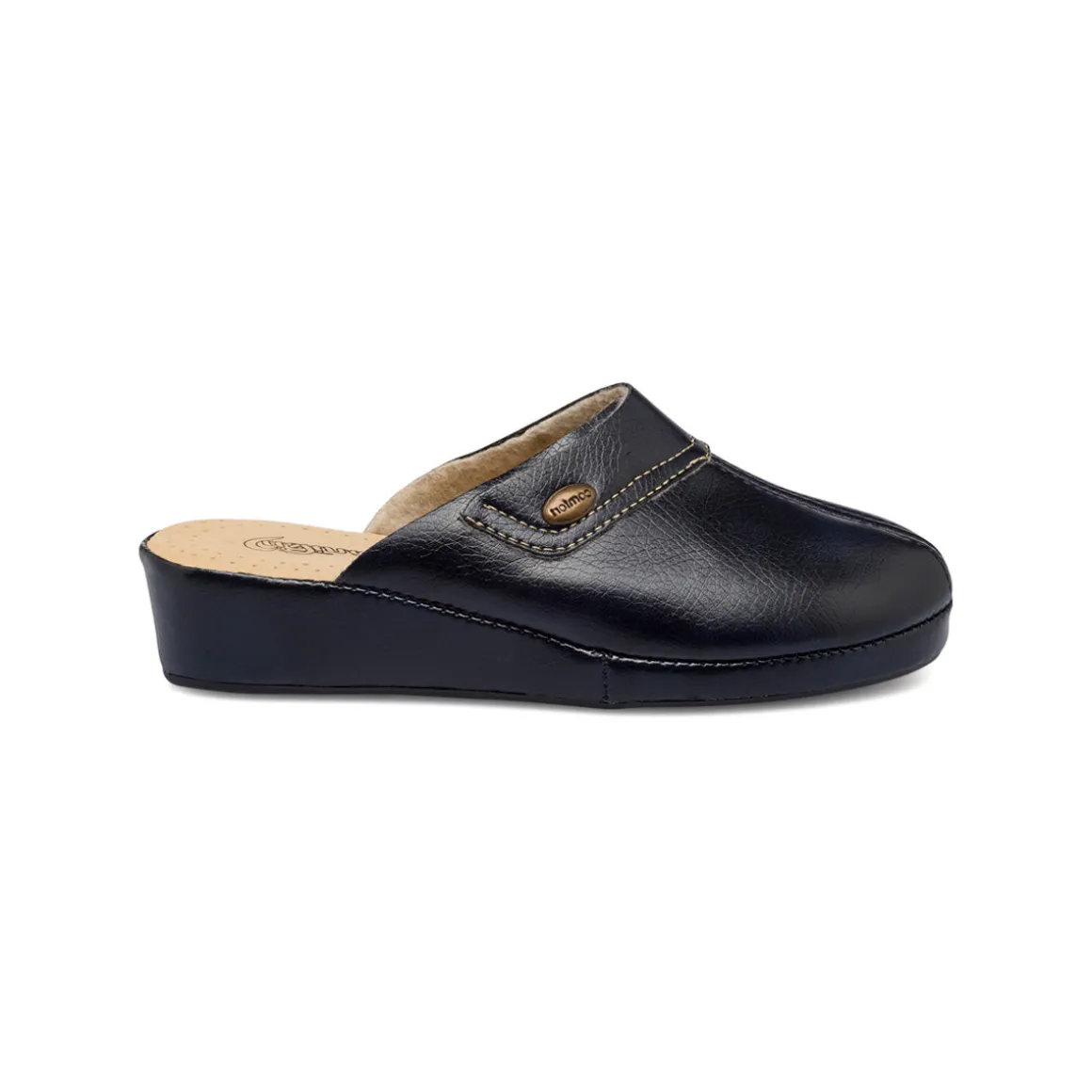 Pantofole blu scuro da donna con sottopiede in pelle Stilrosa