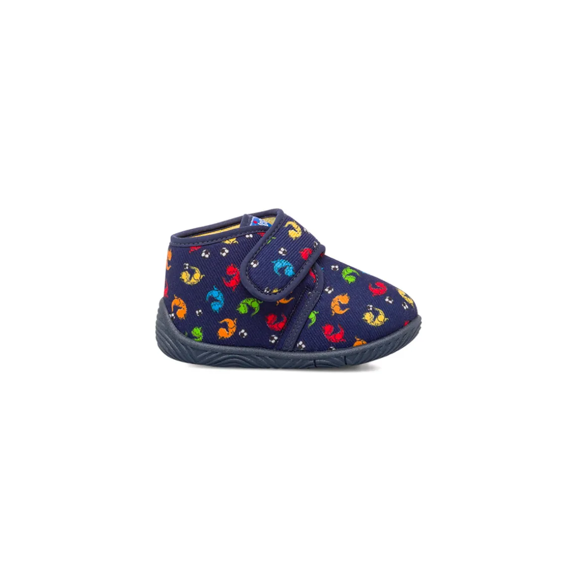 Pantofole da bambino blu in tessuto con stampa e chiusura a strappo Chicco
