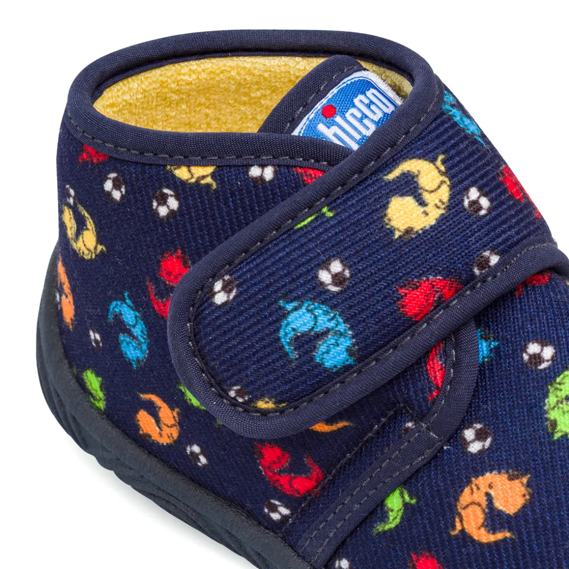 Pantofole da bambino blu in tessuto con stampa e chiusura a strappo Chicco