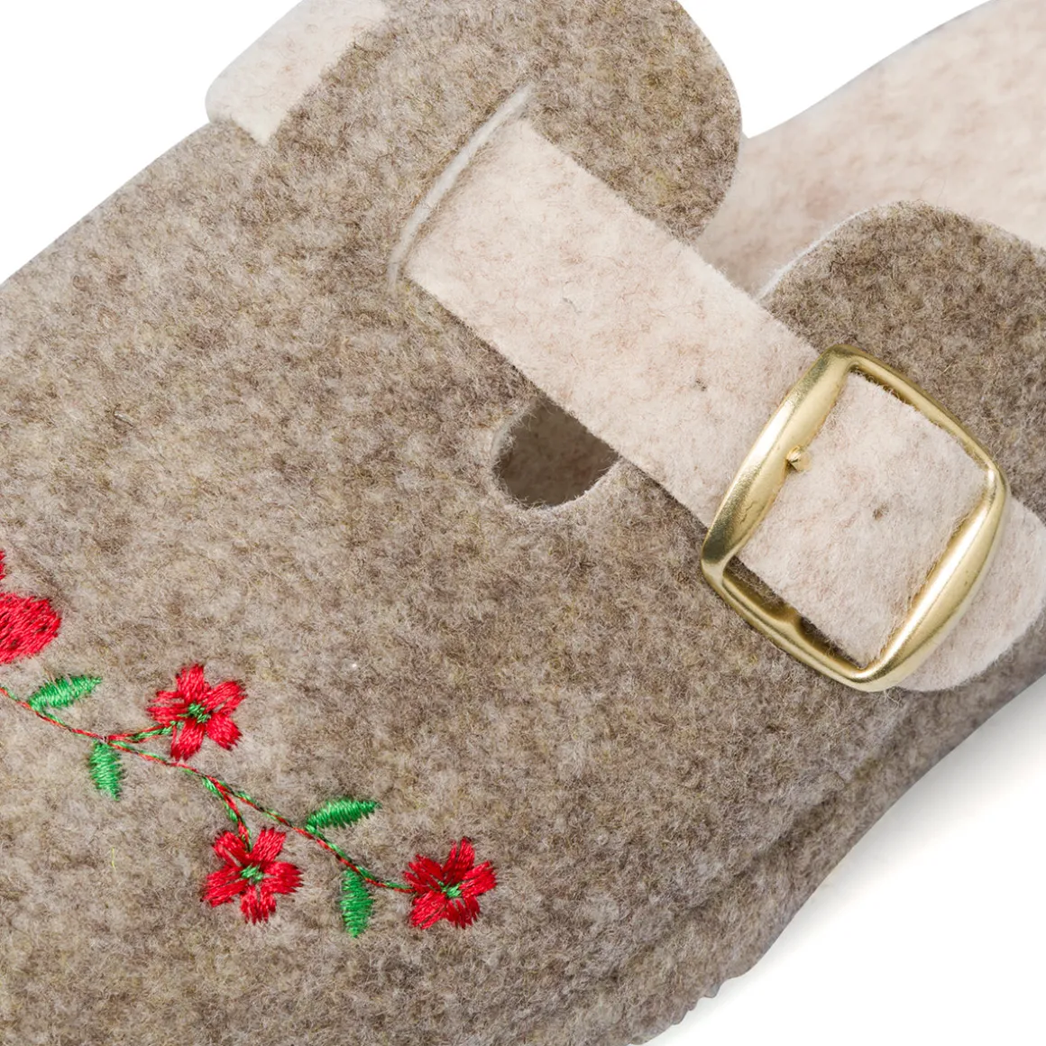 Pantofole da Donna in feltro con fiori e fibbia