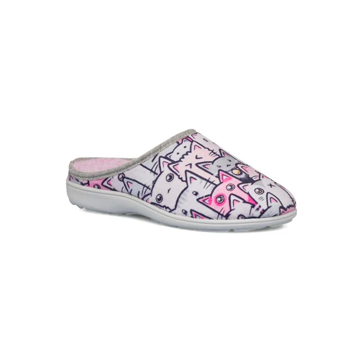 Pantofole da donna rosa e grigie con disegni gatti Italia Trend