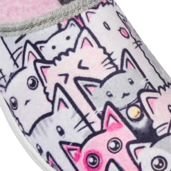 Pantofole da donna rosa e grigie con disegni gatti Italia Trend