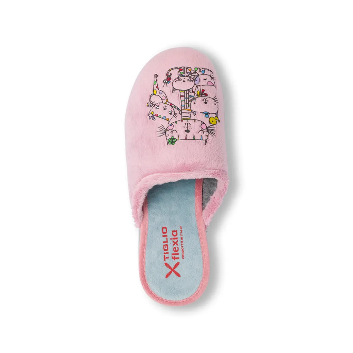 Pantofole da donna rosa Tiglio felpate con gatti ricamati