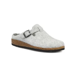 Pantofole grigie in tessuto da donna con cinturino e fibbia Tè Verde