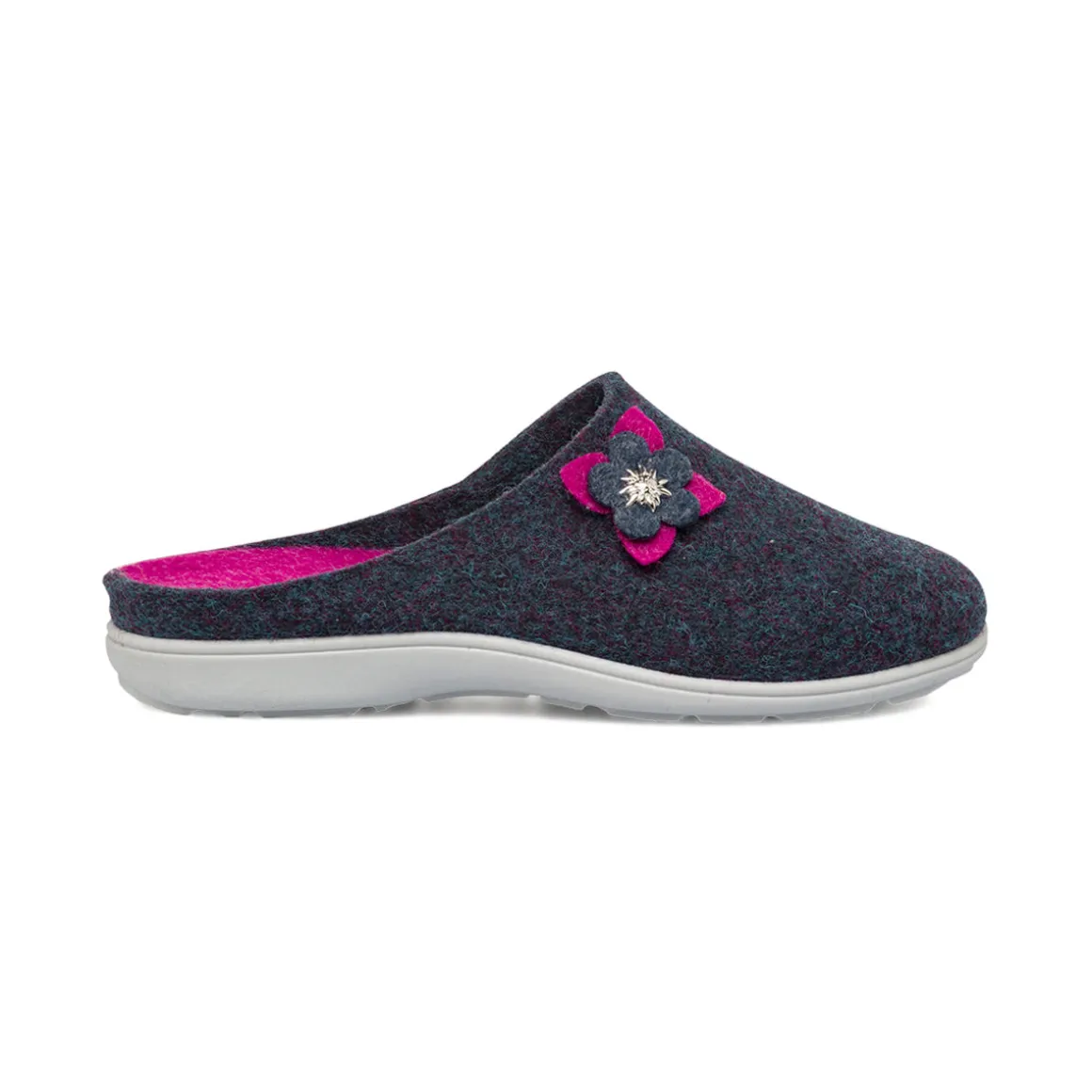 Pantofole in feltro blu da Donna con fiore decorativo Italia Trend