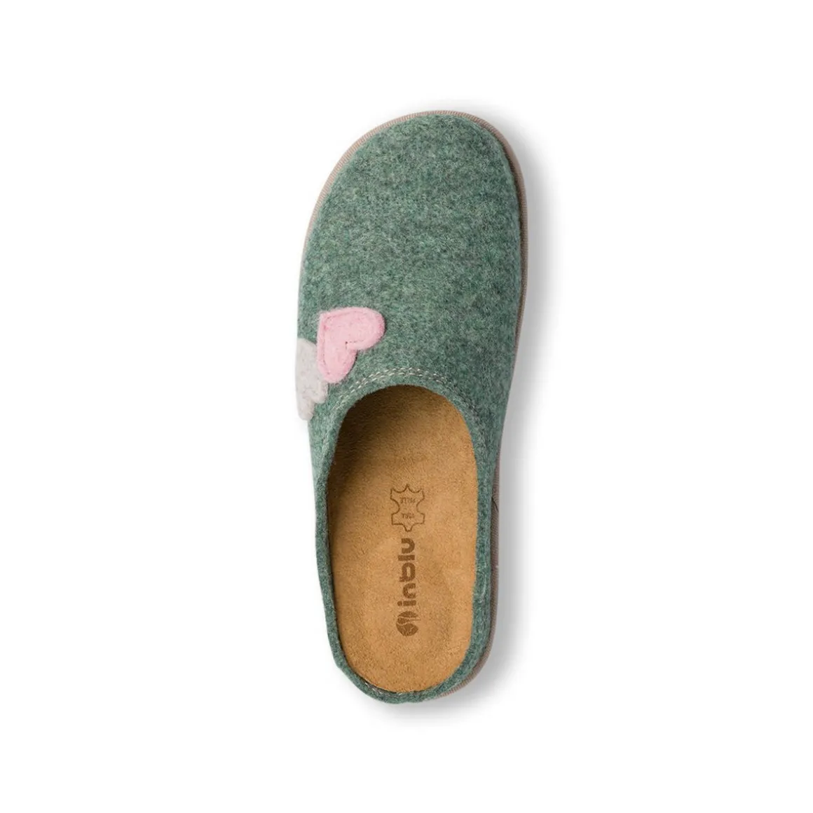 Pantofole in feltro verdi da Donna con cuori rosa Inblu