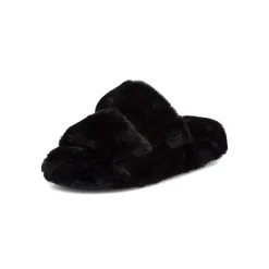 Pantofole nere da donna in pelliccia sintetica Lora Ferres