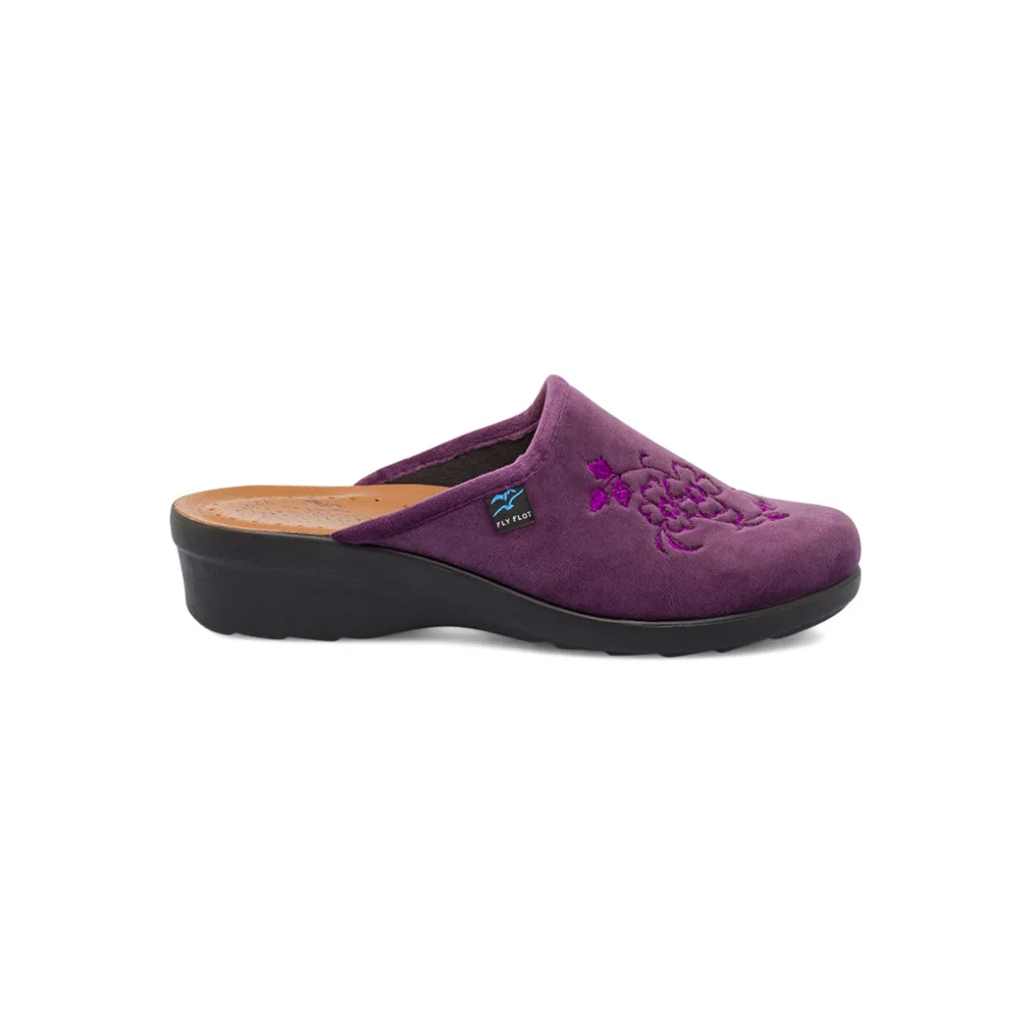 Pantofole viola da donna con ricamo floreale Fly Flot