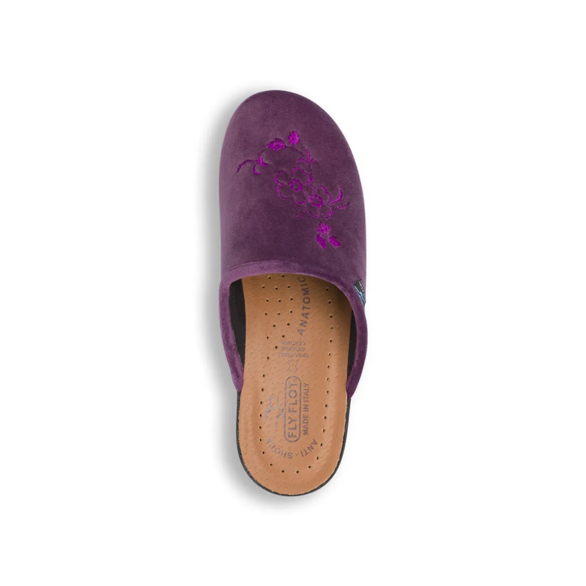 Pantofole viola da donna con ricamo floreale Fly Flot