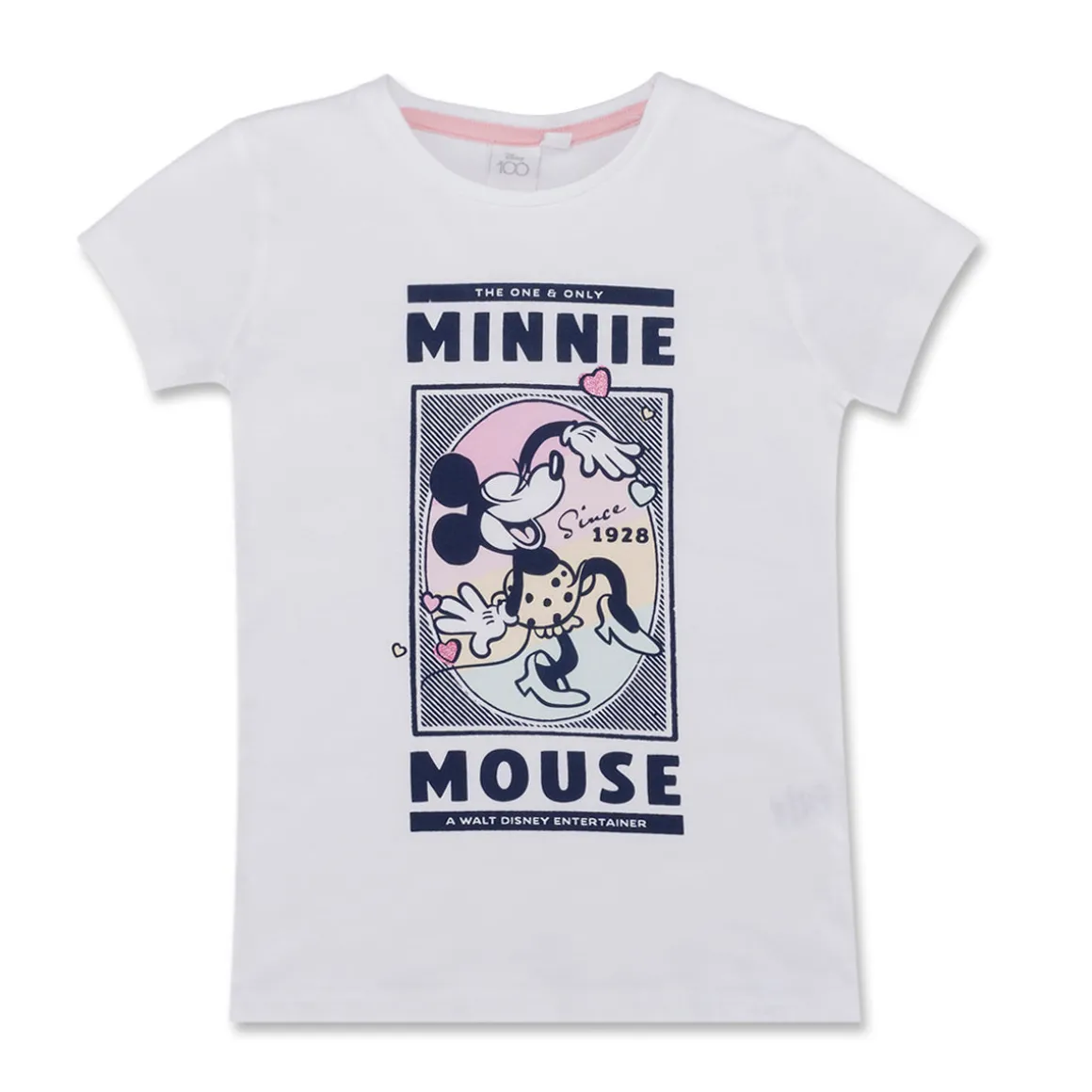 Pigiama corto bianco e rosa da bambina con stampa Minnie