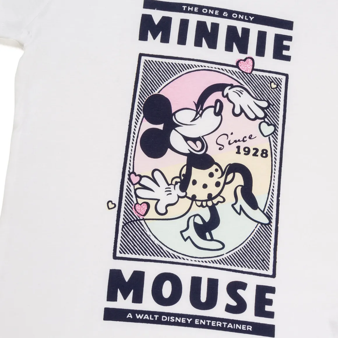 Pigiama corto bianco e rosa da bambina con stampa Minnie