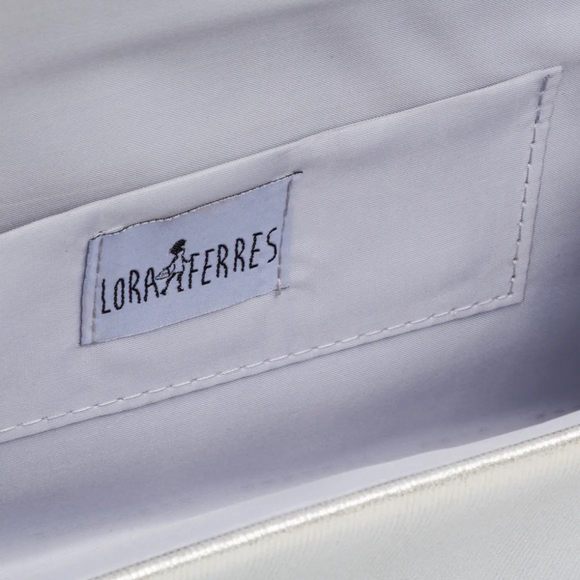 Pochette da donna argento con glitter e con logo Lora Ferres