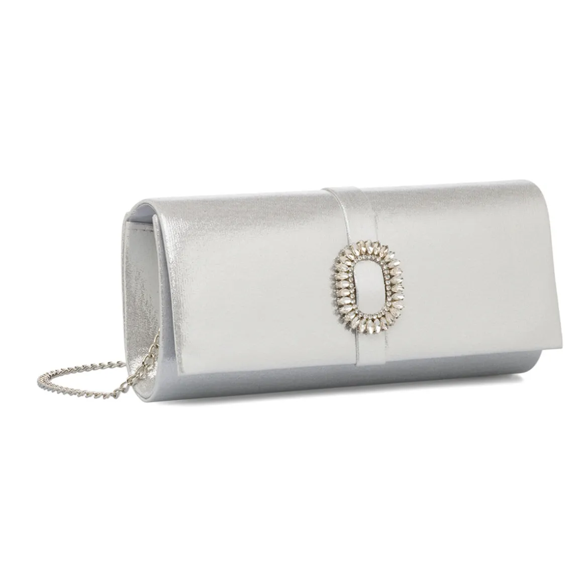 Pochette da donna argento con dettaglio strass e logo Lora Ferres