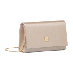 Pochette da donna champagne con glitter con logo dorato Lora Ferres