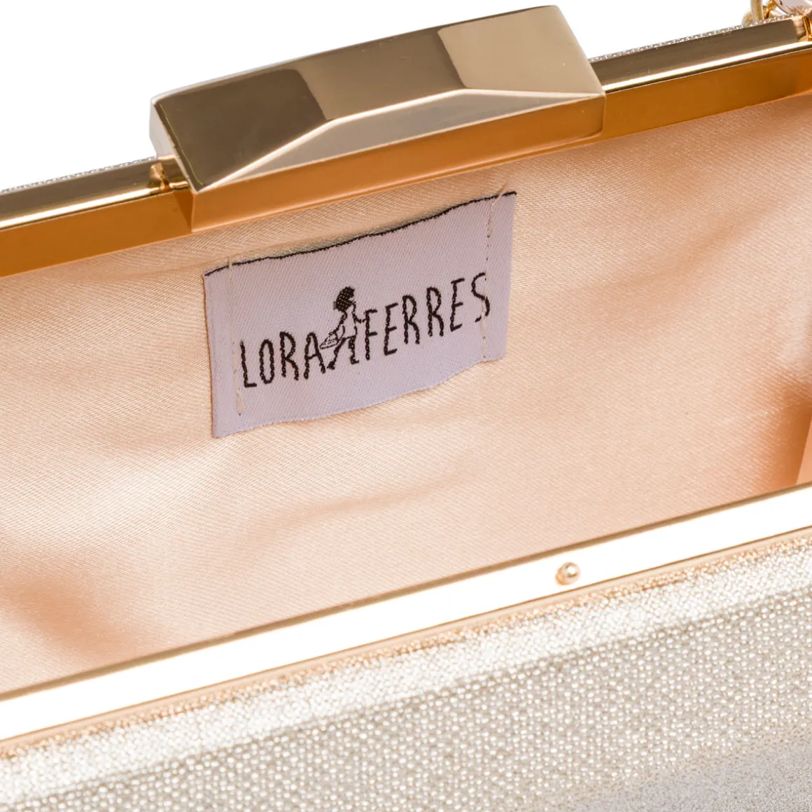 Pochette da donna oro glitter con logo Lora Ferres