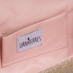 Pochette da donna oro rosa con glitter con logo Lora Ferres