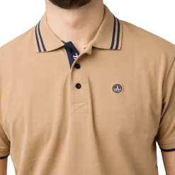 Polo Beige da Uomo in Cotone con Dettagli Bianchi e Logo Ricamato Navy Sail