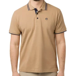 Polo Beige da Uomo in Cotone con Dettagli Bianchi e Logo Ricamato Navy Sail