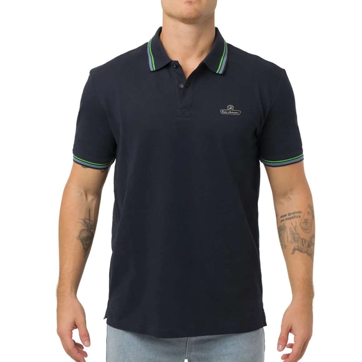 Polo blu da Uomo con dettaglio verde fluo Tonino Lamborghini