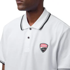 Polo da uomo bianca in cotone con logo in gomma Ducati Corse