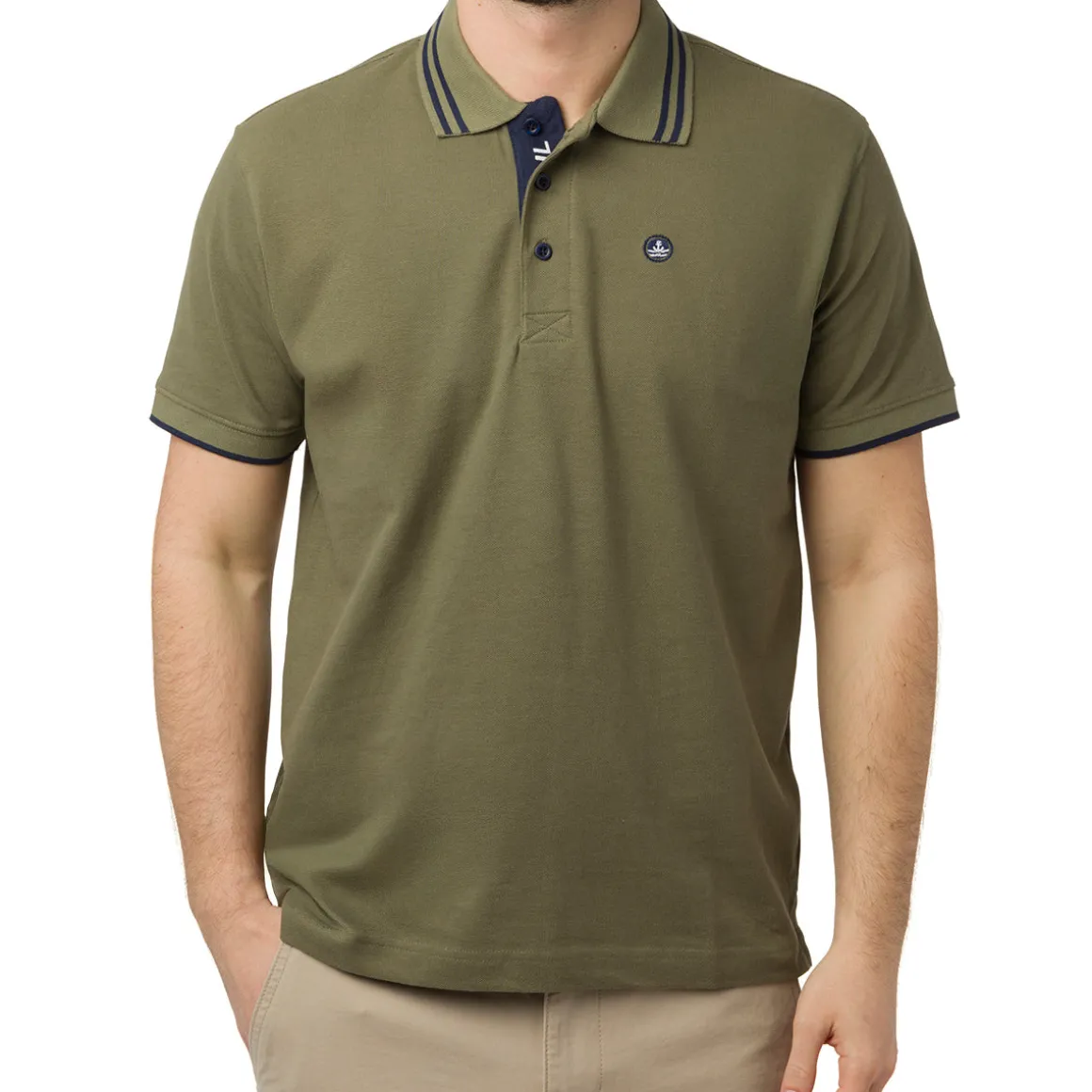 Polo verde militare da Uomo in cotone con logo ricamato Navy Sail