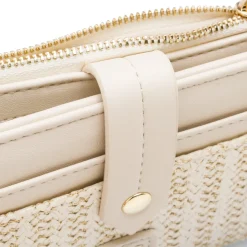 Portafoglio bianco off-white da Donna effetto rafia con dettagli oro Lora Ferres