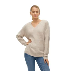 Pullover Beige da Donna con scollo a V Vero Moda