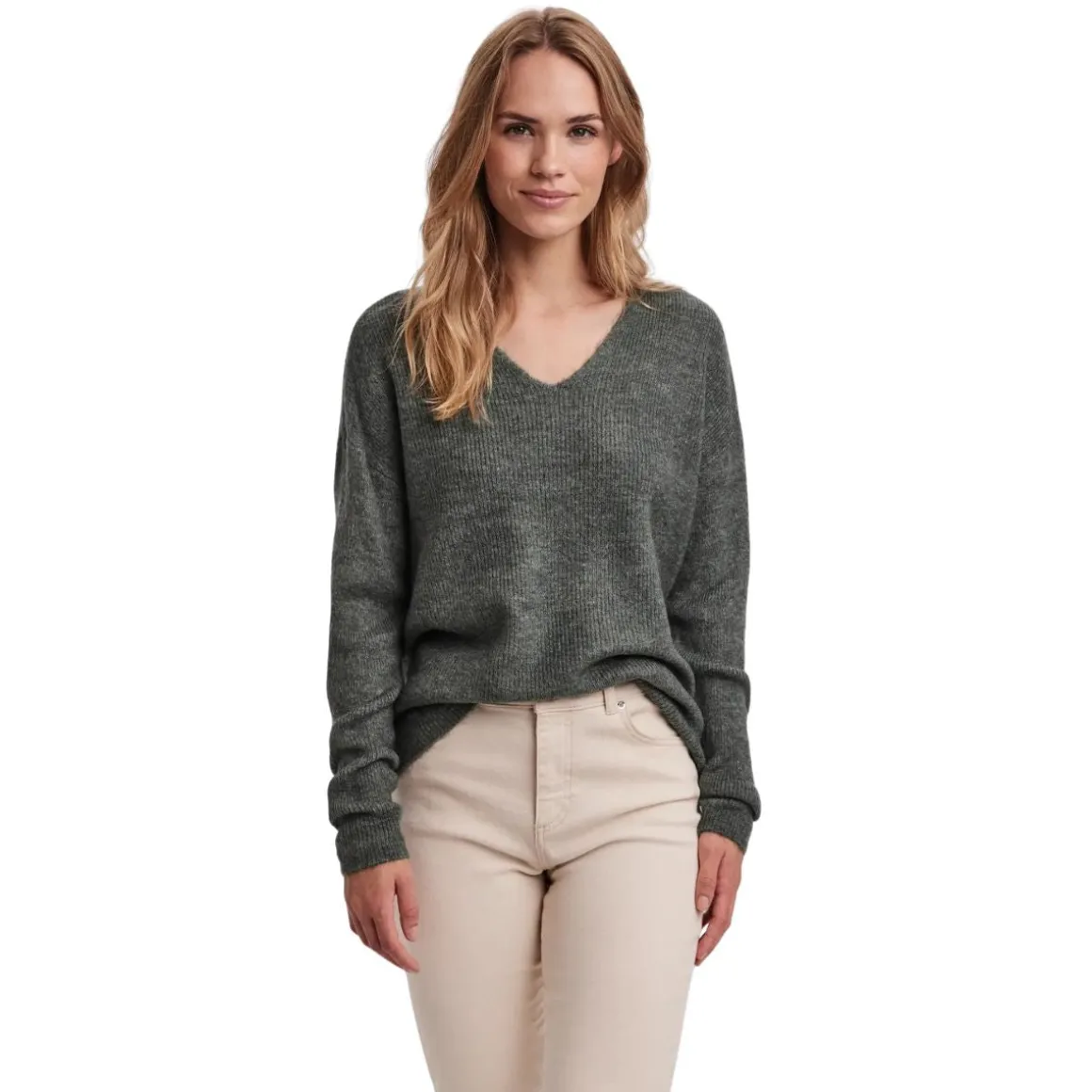 Pullover verde da Donna con scollo a V Vero Moda
