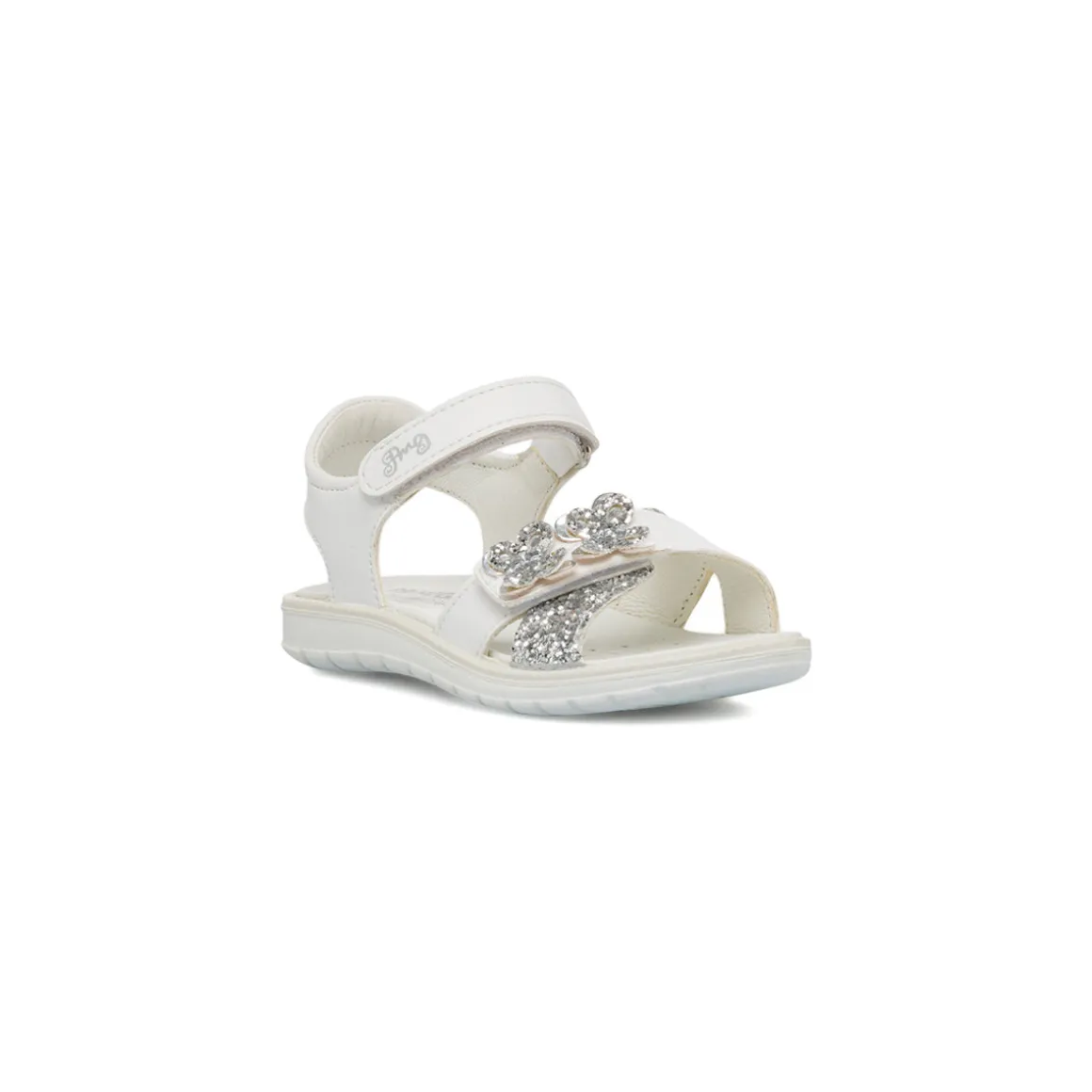 Sandali da bambina bianchi con dettagli frontali argento glitter Primigi Alanis