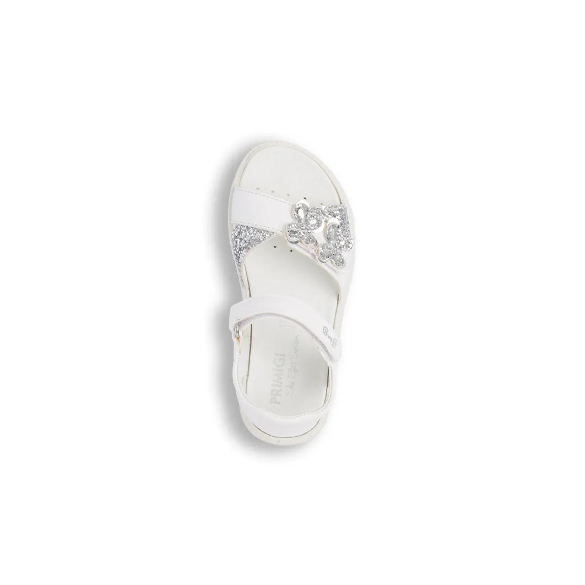 Sandali da bambina bianchi con dettagli frontali argento glitter Primigi Alanis