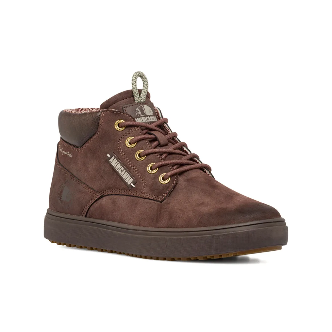 Scarpe alte da uomo Americanino marroni con occhielli dorati