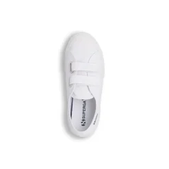 Scarpe bianche da bambino e bambina con doppio strappo e suola in gomma Superga