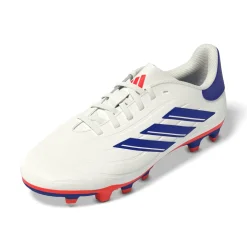 Scarpe da calcio da ragazzo bianche con dettagli blu e arancioni adidas Copa Pure 2 Club FXG