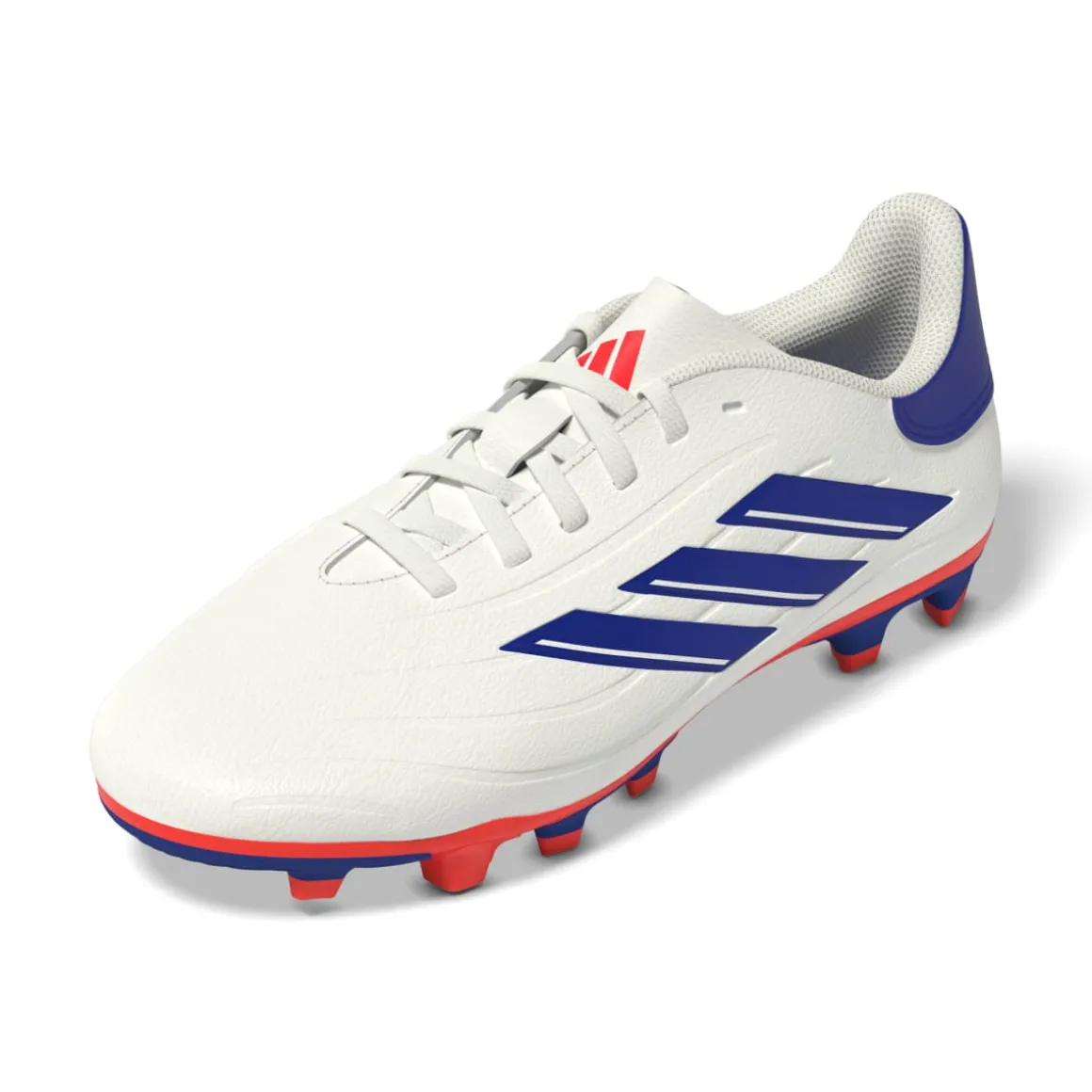 Scarpe da calcio da ragazzo bianche con dettagli blu e arancioni adidas Copa Pure 2 Club FXG