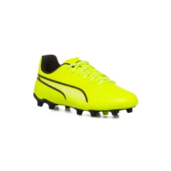 Scarpe da calcio per terreni duri da ragazzo gialle con dettagli neri Puma King Match FG/AG Jr
