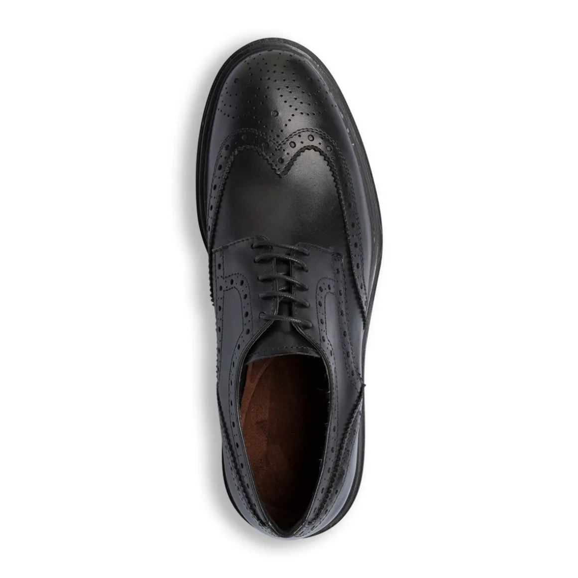 Scarpe da Uomo Derby Brogue in Pelle Nera con Lacci Primopiano