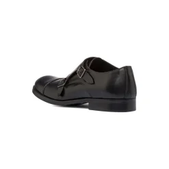 Scarpe monk-strap nere eleganti in pelle con chiusura a doppia fibbia da uomo Primopiano