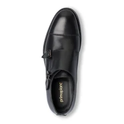 Scarpe monk-strap nere eleganti in pelle con chiusura a doppia fibbia da uomo Primopiano