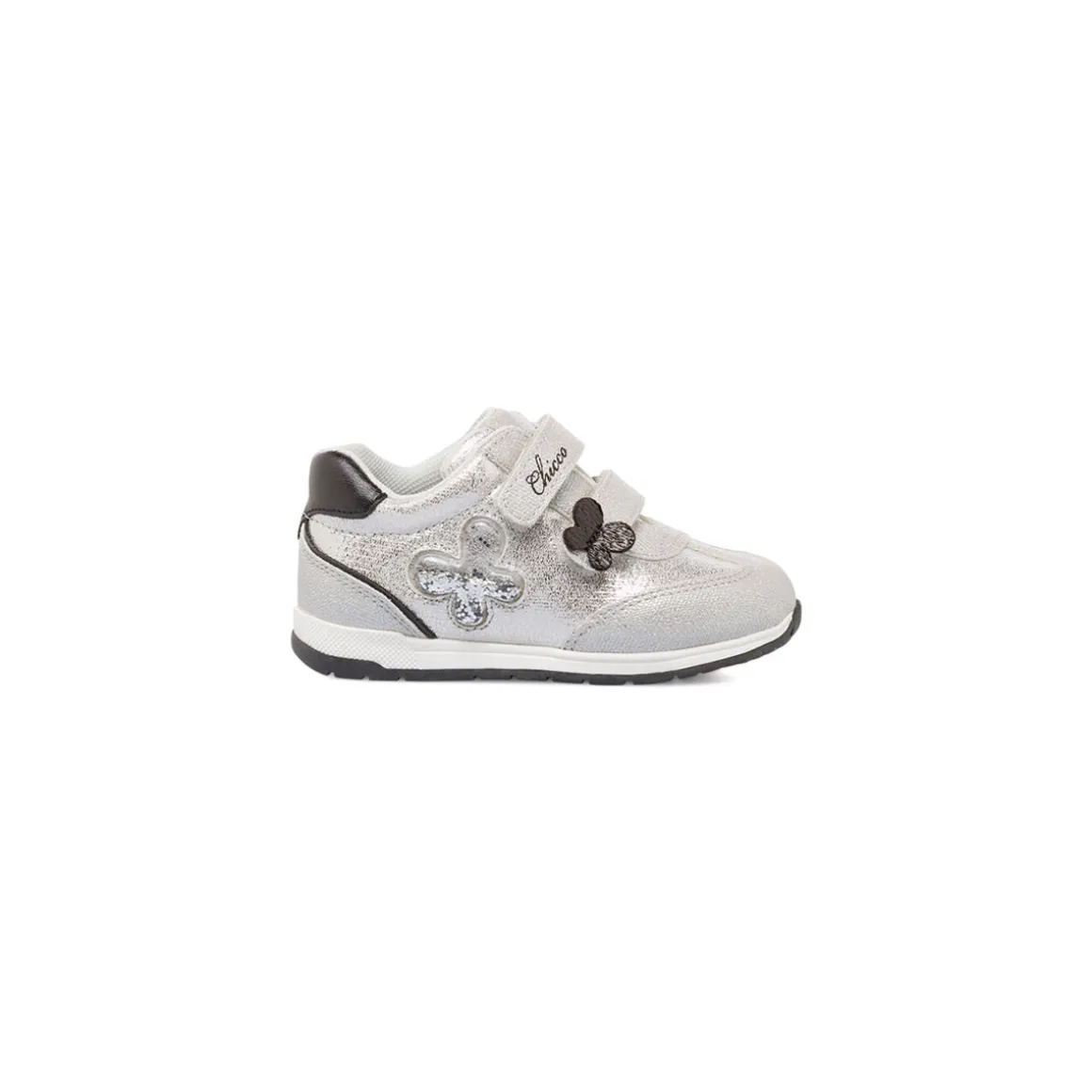 Scarpe primi passi da bimba argento con farfalle e glitter Chicco