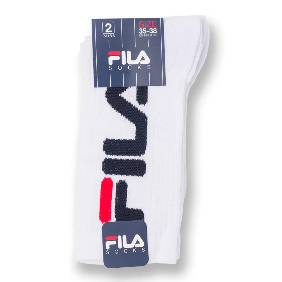 Set 2 paia di Calzini bianchi lunghi con logo Fila
