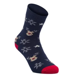 Set da 2 paia di calzini antiscivolo natalizi blu e rossi da donna con ricamo Fiocchi di Neve