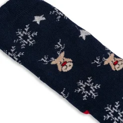 Set da 2 paia di calzini antiscivolo natalizi blu e rossi da donna con ricamo Fiocchi di Neve