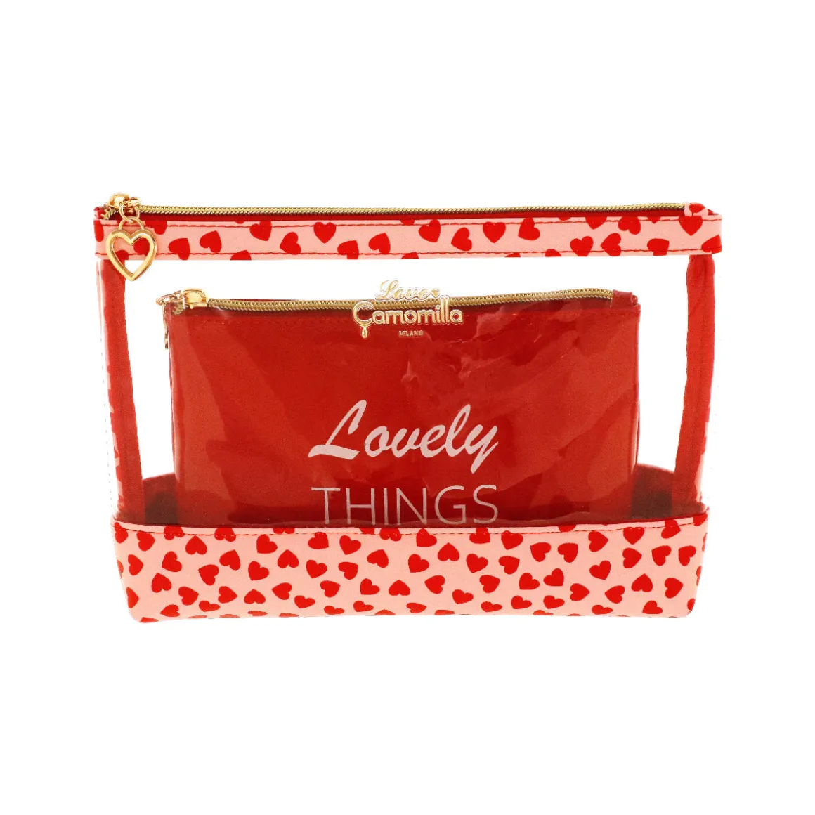 Set due Trousse da Donna rosa con cuori Camomilla Milano