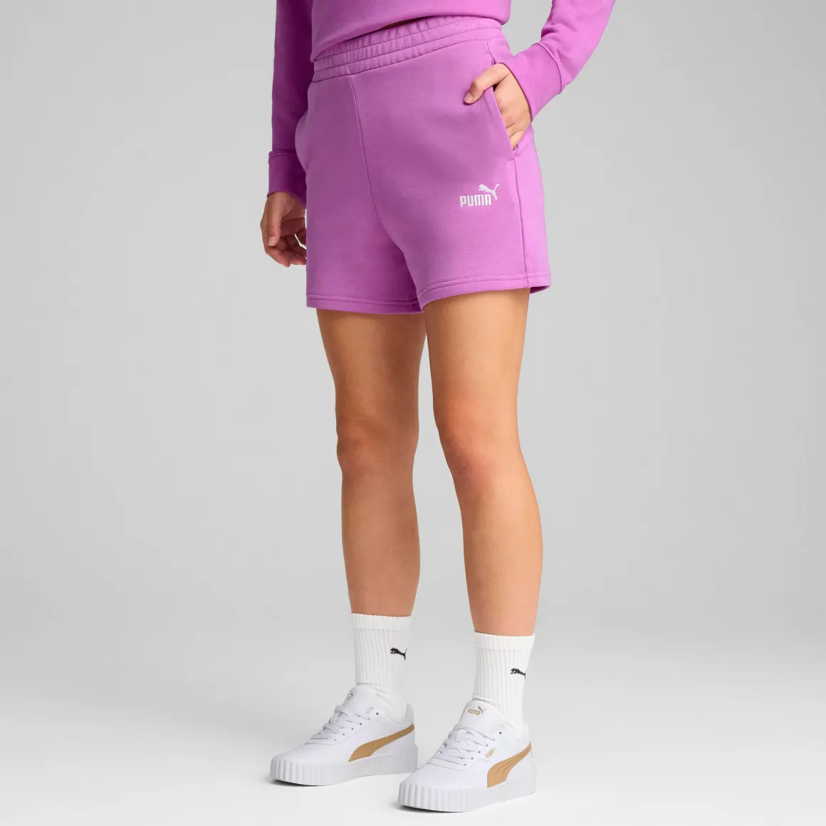 Shorts sportivi da Donna Lilla con tasche a filetto e logo ESS Small No. 1 Puma