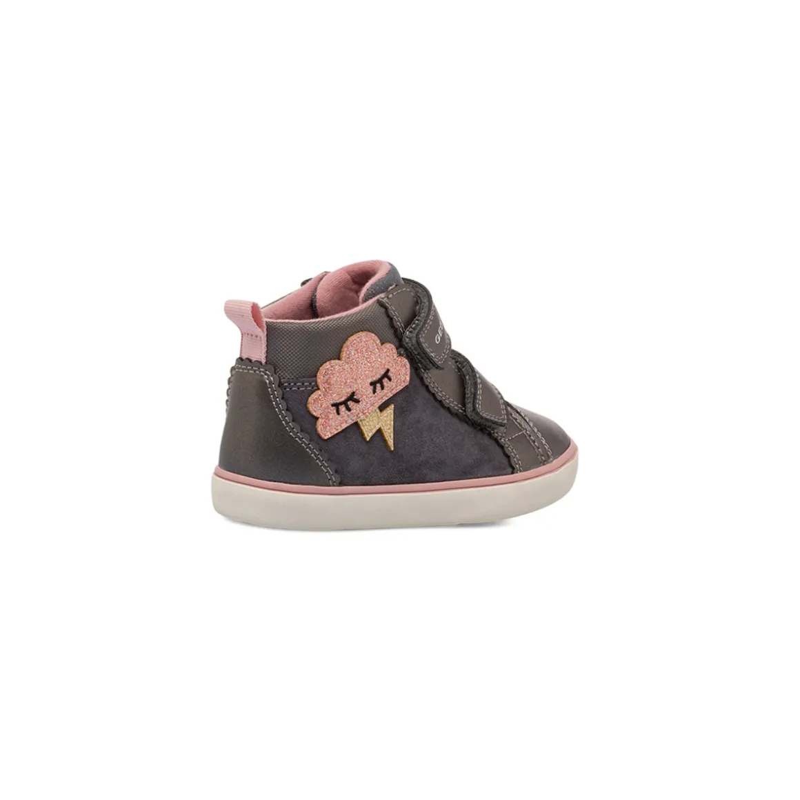 Sneakers alte bambina grigie con applicazione a nuvola glitterata Geox