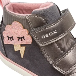 Sneakers alte bambina grigie con applicazione a nuvola glitterata Geox