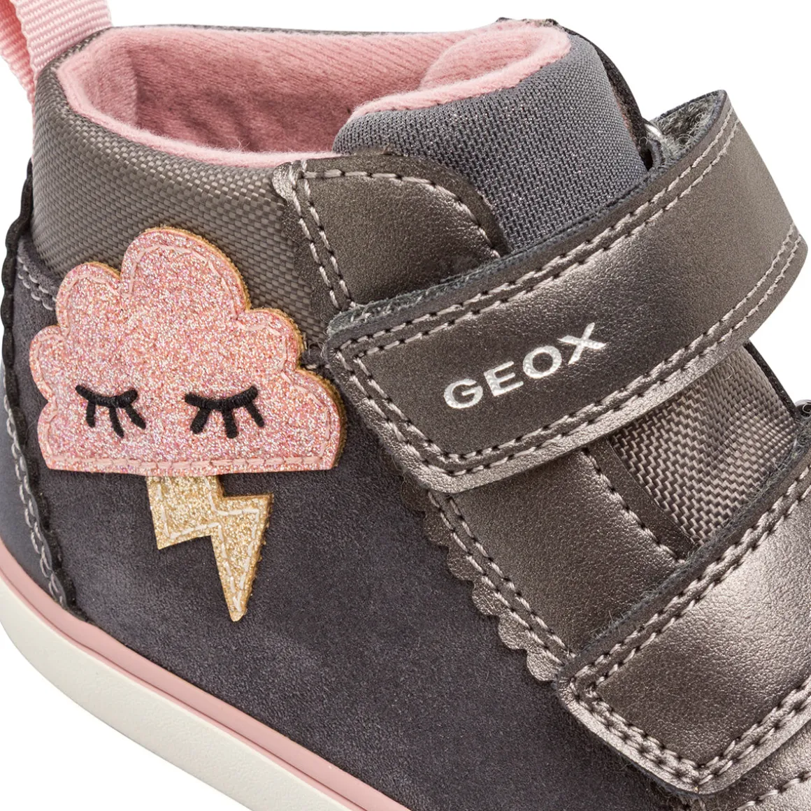 Sneakers alte bambina grigie con applicazione a nuvola glitterata Geox